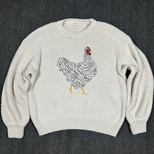 Molly Yeh Chicken Graphic Sweater Womens XL Cream Excellent Chunky Knit Pullover